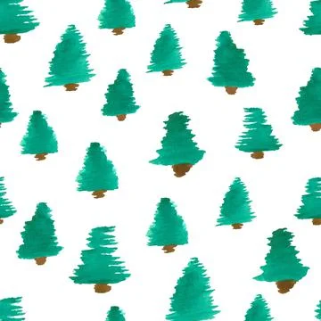Watercolor Pine Tree Seamless Pattern Design on White Background Stock Illustration