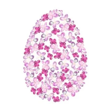 Watercolor pink syringa Easter egg design. May be used for Easter textile Stock Illustration