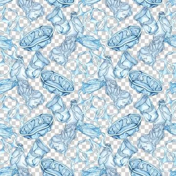 Watercolor plastic trash pattern Illustrazione stock