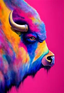 Watercolor portrait of cute buffalo bison land animal. Stock Illustration