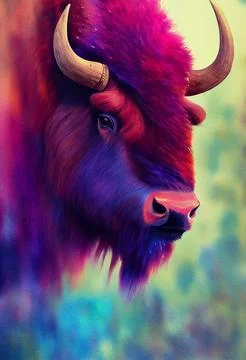 Watercolor portrait of cute european bison land animal. Stock Illustration