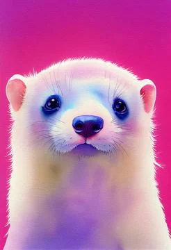 Watercolor portrait of cute ferret land animal. Stock Illustration