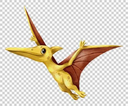 Watercolor pteranodon flying dinosaur isolated PNG illustration, featuring .. Stock Illustration