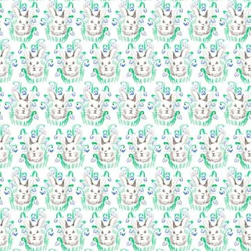 Watercolor rabbit pattern Illustrazione stock