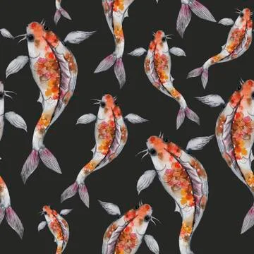 Watercolor rainbow carp koi on a white background. Isolated hand drawn fishes Stock Illustration