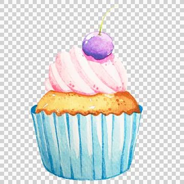 Watercolor raspberry cupcake Stock Illustration