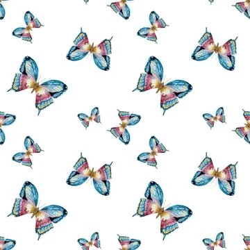 Watercolor raster butterfly pattern Stock Illustration