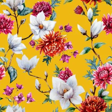 Watercolor raster floral pattern Stock Illustration
