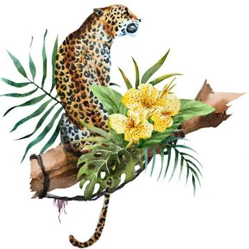 Watercolor raster leopard Stock Illustration