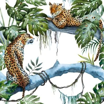 Watercolor raster leopard pattern Stock Illustration
