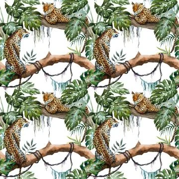 Watercolor raster leopard pattern Stock Illustration