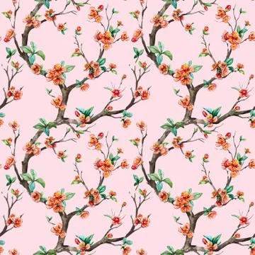 Watercolor raster sakura pattern 스톡 일러스트