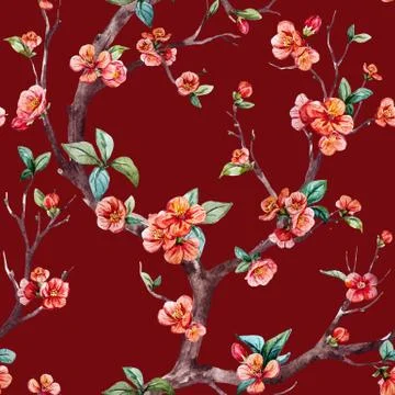 Watercolor raster sakura pattern Stock Illustration