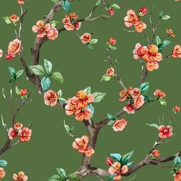 Watercolor raster sakura pattern Stock Illustration