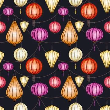 Watercolor raster seamless chinese pattern Stock Illustration