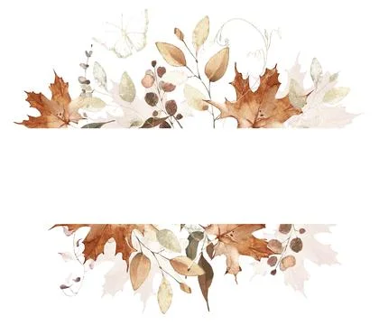 Watercolor rectangle frame on white background. Orange and beige autumn wild 库存插图