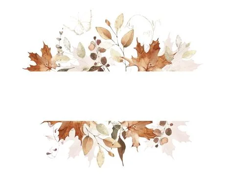 Watercolor rectangle frame on white background. Orange and beige autumn wild 库存插图