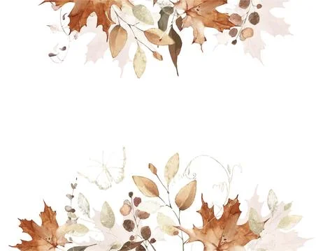 Watercolor rectangle frame on white background. Orange and beige autumn wild Stock Illustration