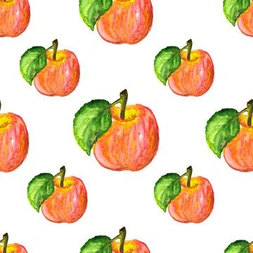 Watercolor red apple seamless pattern background Stock Illustration