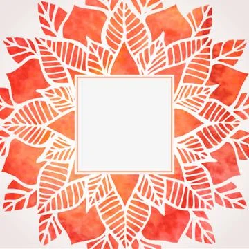 Watercolor red frame with floral pattern. Vector element Stock Illustration