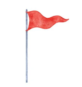 Watercolor red triangular flag. Hand drawn graphic drawing on isolated back.. Stock Photos