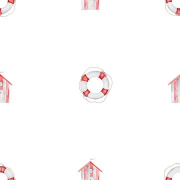 Watercolor repeating pattern marine theme. cute baby pattern for toddlers with Stock Illustration