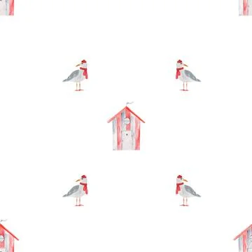 Watercolor repeating pattern marine theme. cute baby pattern for toddlers with Stock Illustration