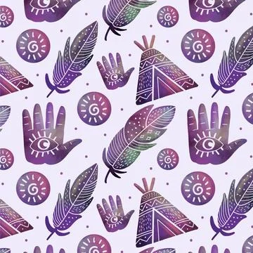 Watercolor repetitive boho pattern イラスト素材