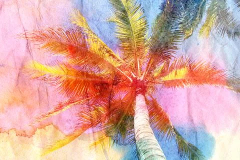Watercolor retro palms Stock Illustration