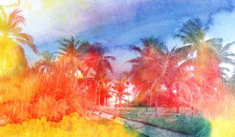 Watercolor retro palms Illustrazione stock