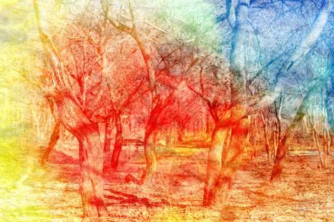 Watercolor Retro spring trees Illustrazione stock