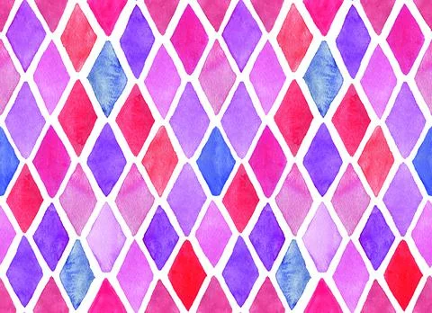 Watercolor Rhombus seamless pattern. Geometry hand made pattern Stock Illustration