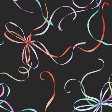 Watercolor ribbon bow pattern イラスト素材