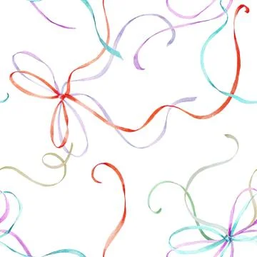 Watercolor ribbon bow pattern Stock Photos