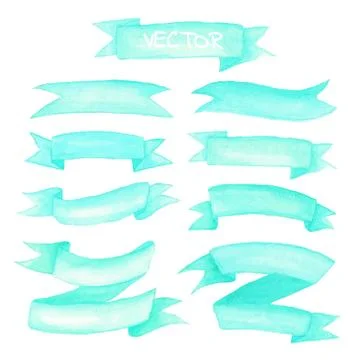 Watercolor ribbons and label elements set. Hand drawn vector illustration. Stock Illustration