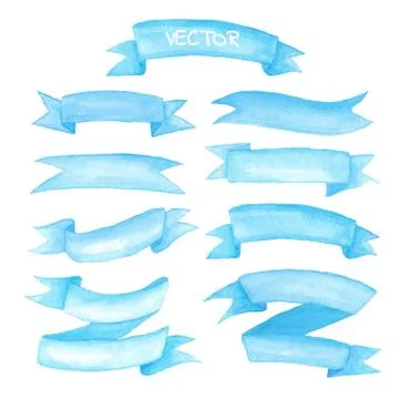 Watercolor ribbons and label elements set. Hand drawn vector illustration. Stock Illustration