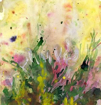 Watercolor river background. River algae. River ecosystem. Stock Illustration