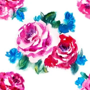 Watercolor rose pattern Stockillustratie