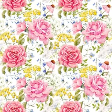 Watercolor rose seamless vector pattern Stockillustratie