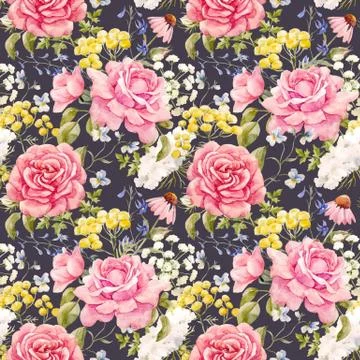 Watercolor rose seamless vector pattern Illustrazione stock