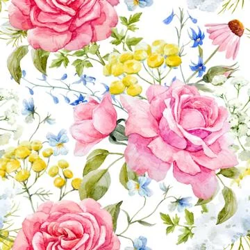 Watercolor rose seamless vector pattern Stock Illustration