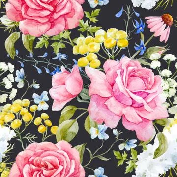 Watercolor rose seamless vector pattern Illustrazione stock