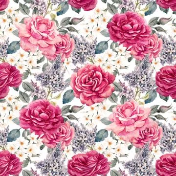 Watercolor rose seamless vector pattern Stock Illustration