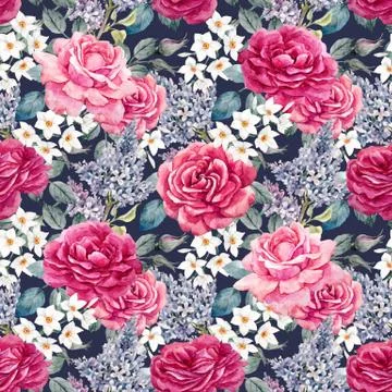 Watercolor rose seamless vector pattern Illustrazione stock