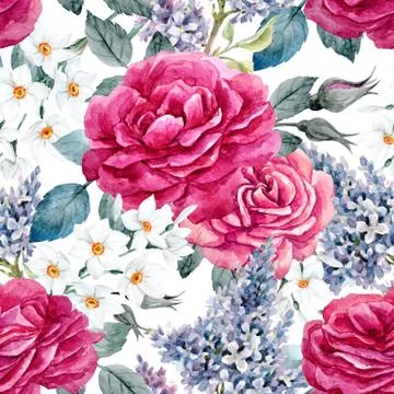 Watercolor rose seamless vector pattern Stock Illustration
