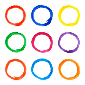 Watercolor round design element set. Funny copy space. Colorful hand drawn frame Stock Illustration