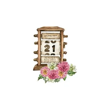 Watercolor rusty old elements and dahlia composition. Hand drawn illustrati.. Stock Illustration