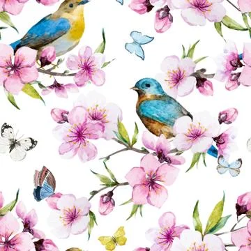 Watercolor sakura pattern Stock Illustration