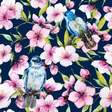 Watercolor sakura pattern Stock Illustration