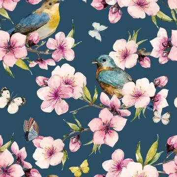 Watercolor sakura pattern Stock Illustration